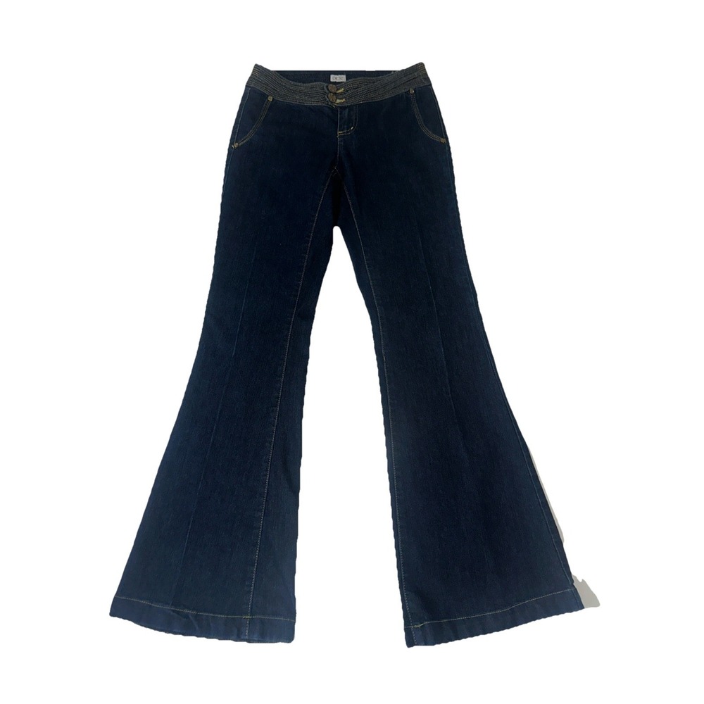 Caché Bootcut Flare Jeans Women's Dark Blue/Gold Stretch Size 2